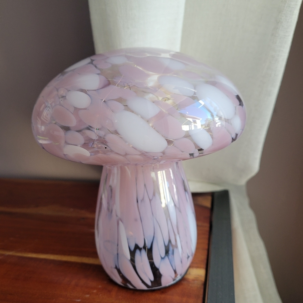 Home Decor Blush Pink & White Confetti Deco Glass Mushroom Lamp Light Up 6 - Picture 3 of 16